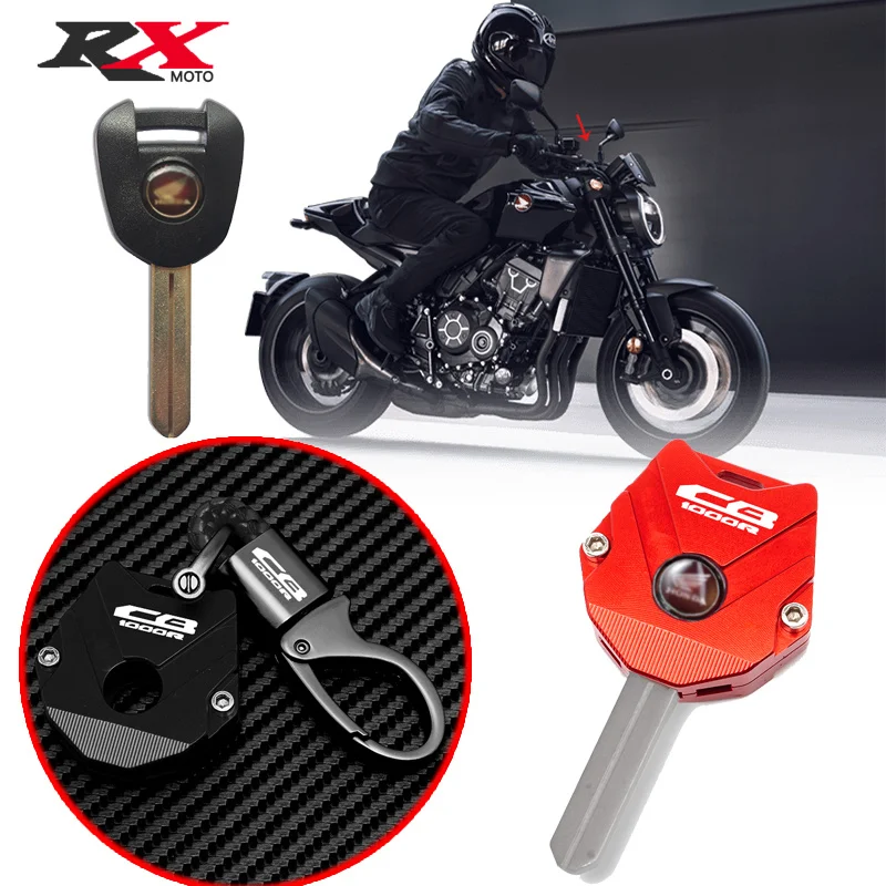 Motorcycle Key Cover Case Shell & Embroidery Badge Keyring Keychain CNC Aluminum Key Cover For Honda CB1000R CB 1000R cb1000R