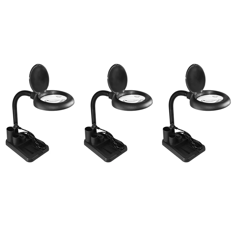 Hot 3Pcs LED Magnifying Lamp 5X 10X Magnifier With Light Table And Desk Lamp Floor Stand Adjustable (Black) US PLUG