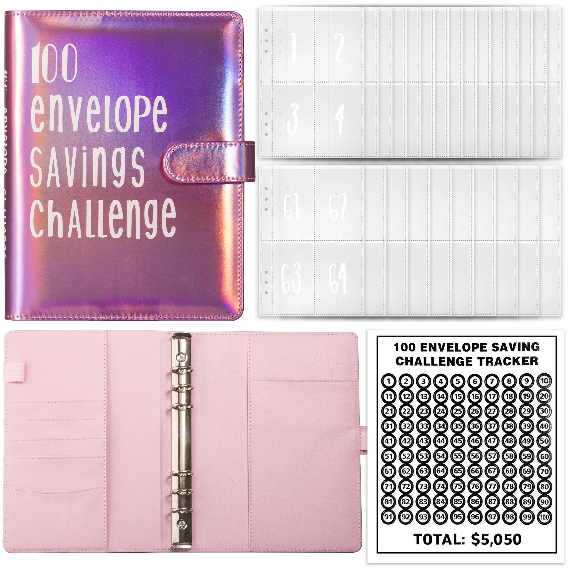 A5PU 100 Envelope Challenge Binder Lasers Cover Couples 100 days Savings Challenge Save This Envelope Binder