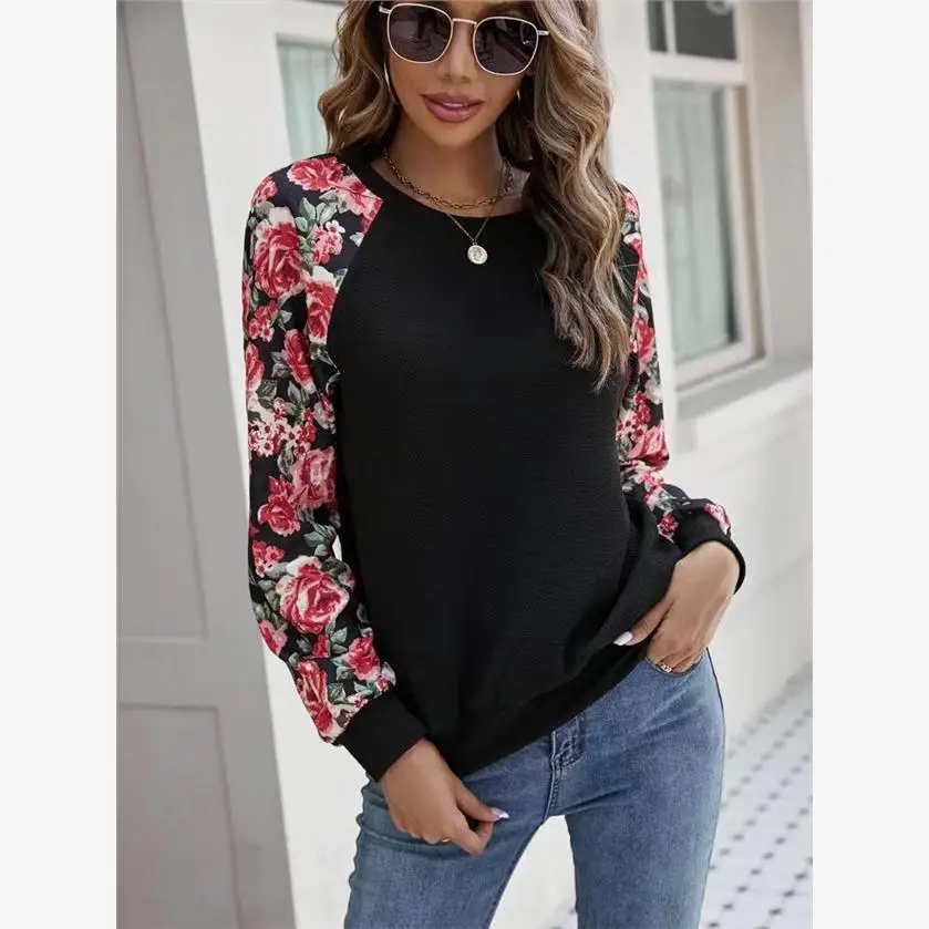 Nueva Suda ra Informal con Cuello Redondo y Estampado Floral Pequeño para Otoño, Suda Deada con Capucha para Es...