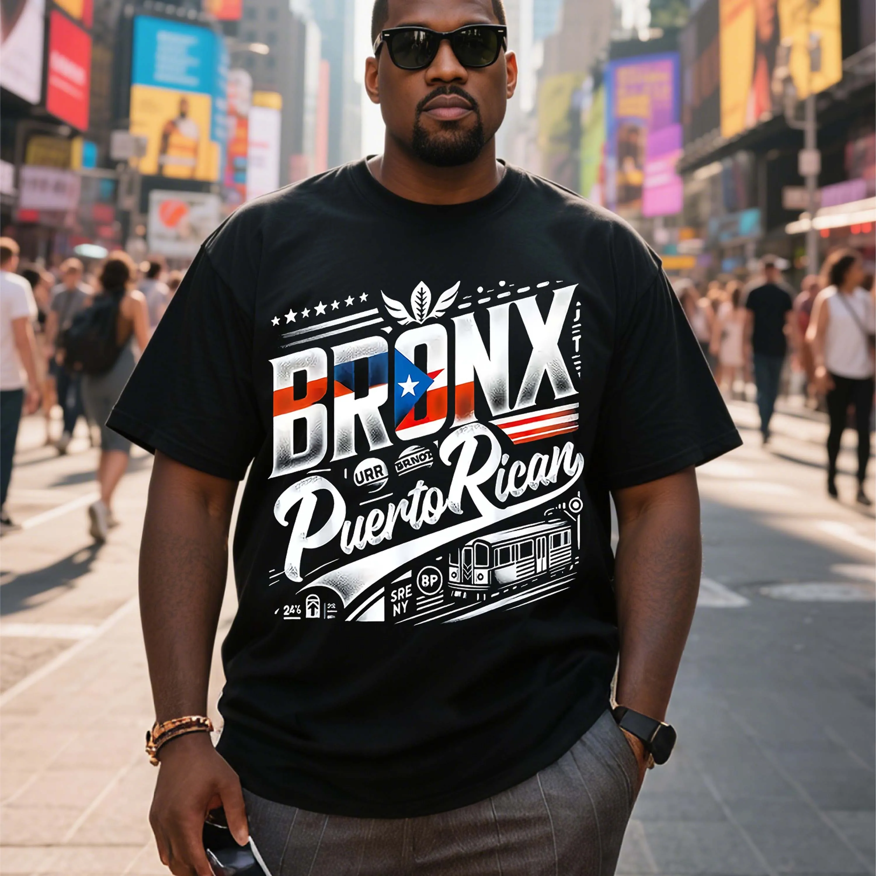 

Черная мужская футболка больших размеров с коротким рукавом и узором Пуэрто-Рико Бронкса, подходящая для летней одежды для отдыха на открытом воздухе