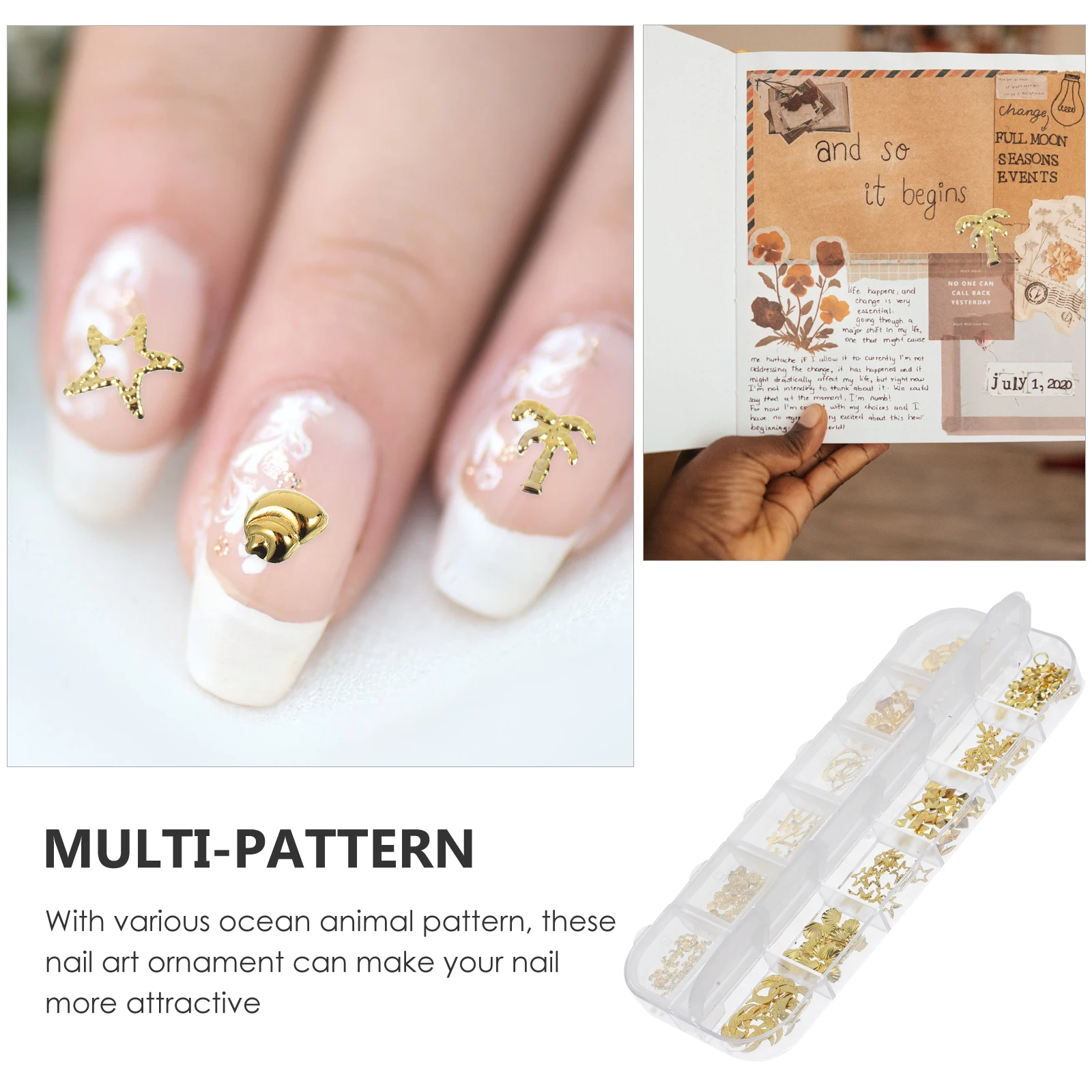 

3 Boxes Nail Stickers Epoxy Filled Patches Girls Art Decor Alloy Charms DIY Manicure Materials Ocean Patterns Storage Box