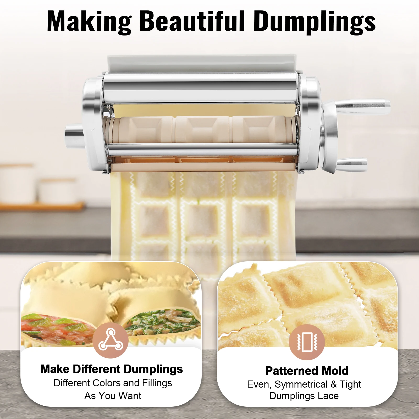 

Stainless Steel Ravioli Maker Attachment, 3-Row Manual Dumpling/Wonton Maker for Dumplings/Wontons/Meat Burritos