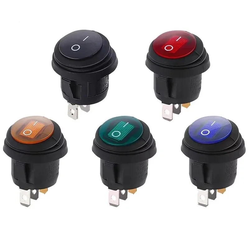 On Off Waterproof Vehicle Boat Switch Round Switch SPST 3Pin Rocker Switch 6A 10A 250V 125V AC LED