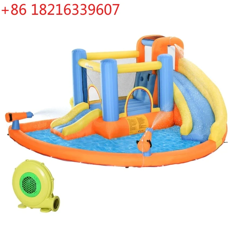 YAO 5-in-1 Kids Inflatable Bounce House Jumping Castle with Water Pool, Slide, Climbing Walls & 2 Water Guns For backyard garden