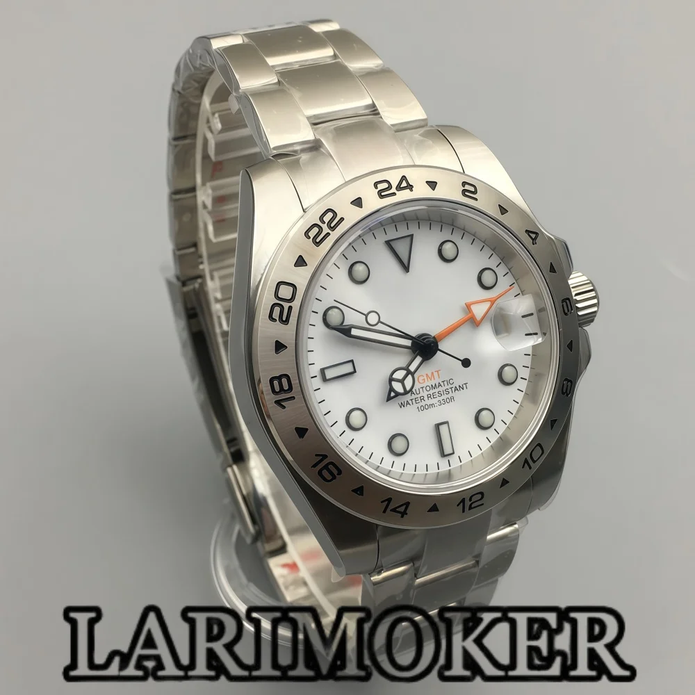LARIMOKER 40mm 43mm Men's Automatic Mechanical Watch NH34 Movement Stainless Steel Silver Case GMT Watch Hands Sapphire Glass