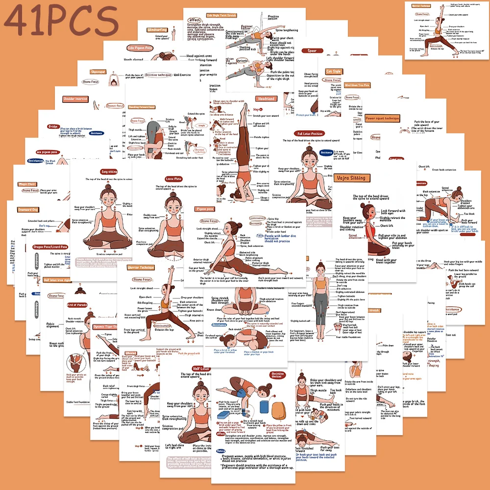 

41pcs English Yoga Stickers Decals For Phone Laptop Scrapbook Suitcase Wall DIY Cartoon Waterproof Stickers Creative Gifts