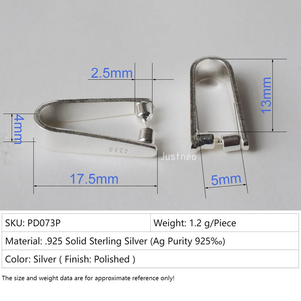 Sterling Silver Clip On Pinch in Pendant Bail Connectors Clasp Slider for Jewelry Making