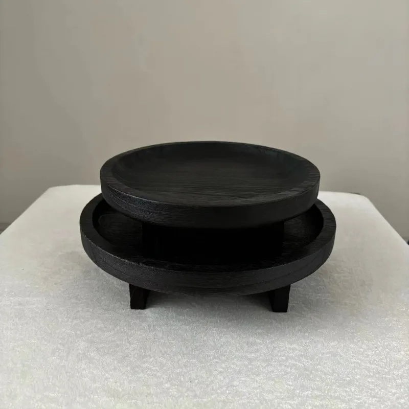 

Wooden fire round rack placed on balcony potted plant flower pot fruit plate dim sum candy storage plate