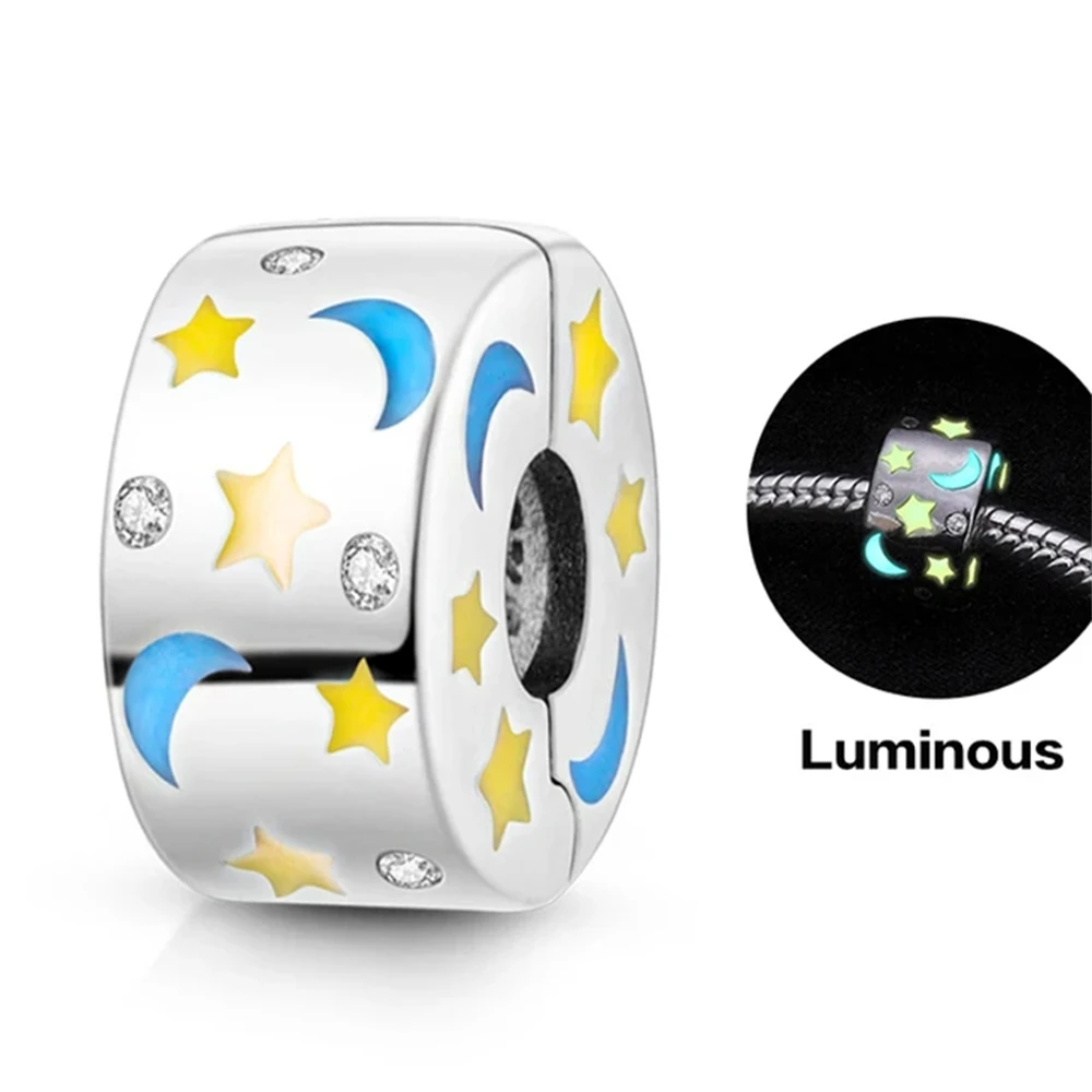Hot Sell 925 Silver Stars And The Moon Button Pendants Charms Beads Fit Original Bracelet Accessorie DIY Jewelry For Women Gift image 6