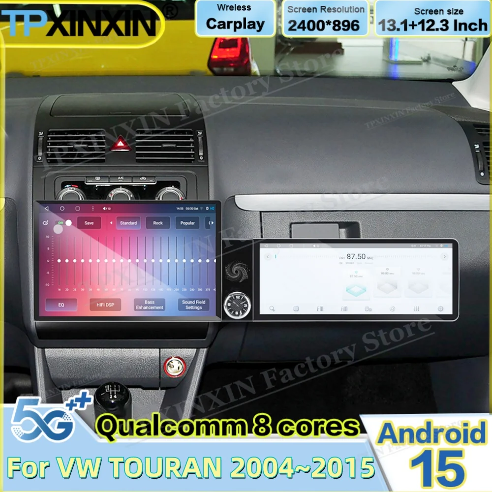 For VW TOURAN 2004~2015 Android Auto Dual Screen interaction Radio Stereo Receiver Multimedia Player GPS Navigation Head Unit