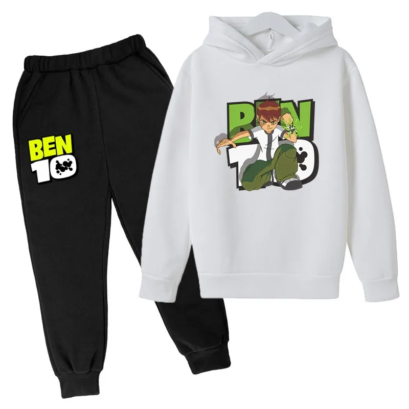 Ben Tennyson 10 Kids Spring Autumn 2pcs Cartoon Print Casual Hoodie+Pants Tracksuits 2-13 Years Boys Girls Outfits Children Sets