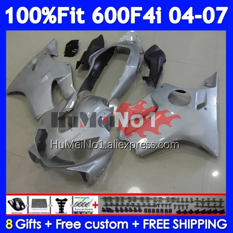 Injection Body For HONDA CBR600 CBR 600 F4i Gloss Silver 600F4i 35No.106 CBR600F4i 04 05 06 07 600CC 2004 2005 2006 2007 Fairing