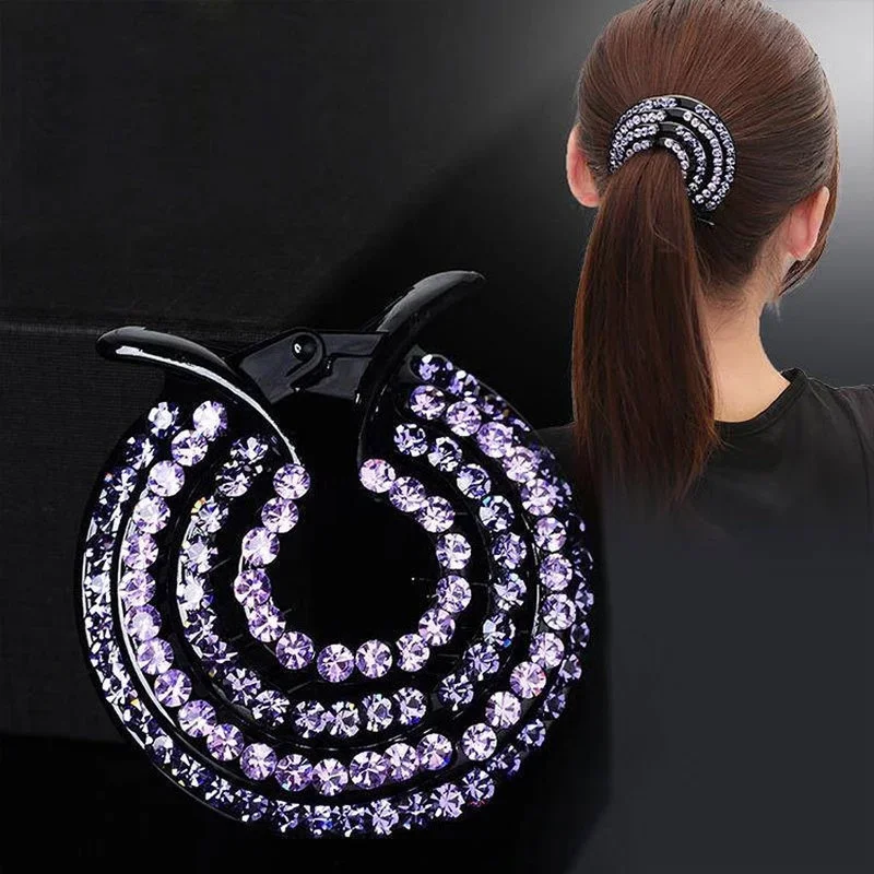2026 New Bling Rhinestone Top Hair Clip Simple Personalized Ponytail Pan Hair Headdress Women Daily Party Hair Accessory