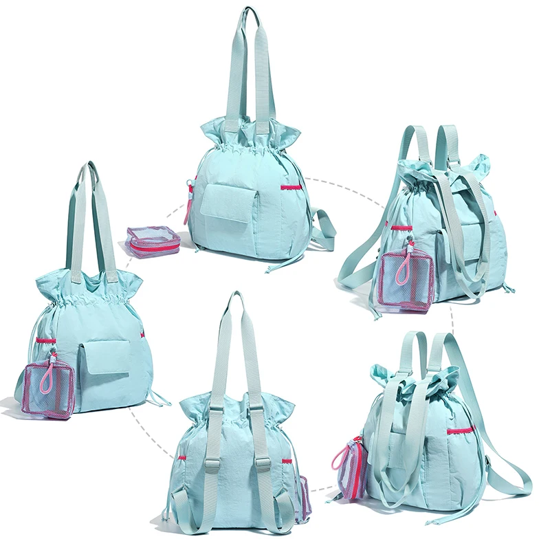 Zaino sportivo con coulisse Grande spazio di archiviazione Borsa da viaggio per allenamento da viaggio all'aperto Borsa da pendolarismo per racchette da badminton portatili da donna Confezione da viaggio breve