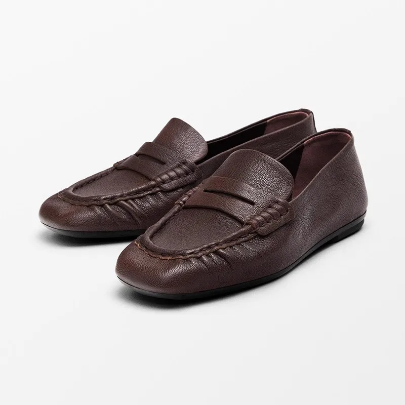 

Mrxmusdutit Женская обувь для поездок на работу Мягкие лоферы из натуральной кожи с узором личи Удобные туфли на плоской подошве