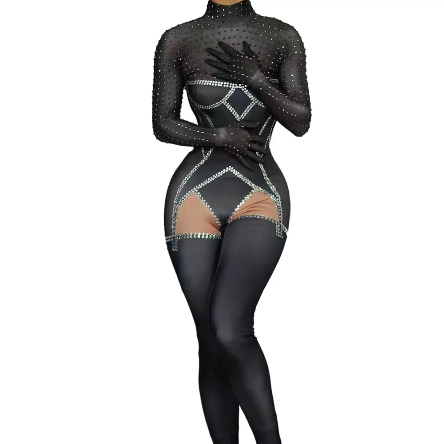 2024 Stretch Spandex Women Pole Dance Jumpsuits Stage Clubwear Night Club One Piece Drag Queen Bodysuits Sexy Outfit Heidiaozhui