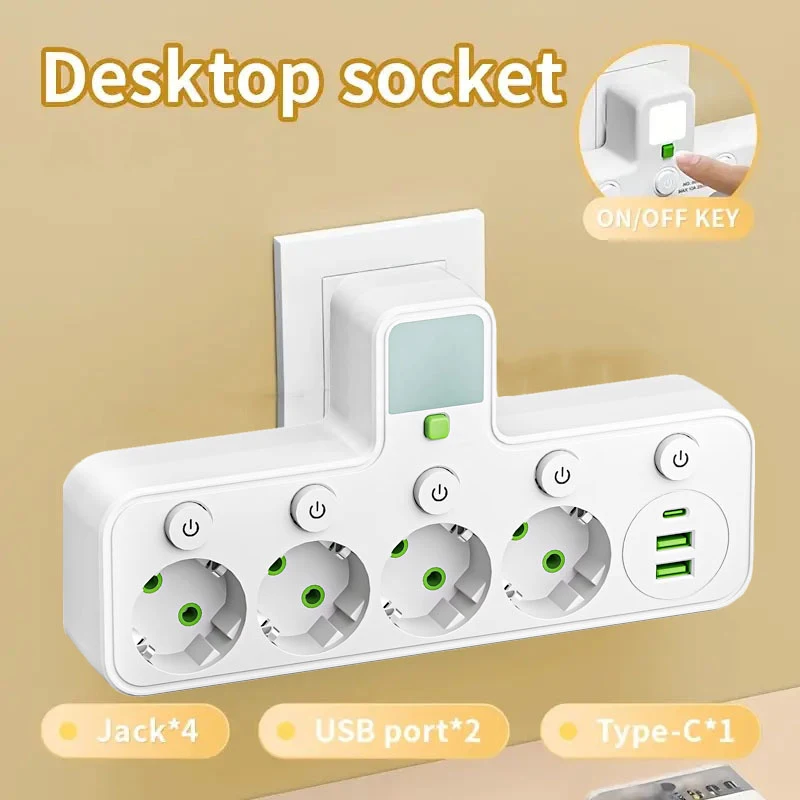 EU Plug Power Strip Outlets Two Specifications With or without USB Type-C Port Wall Charger for Home Office