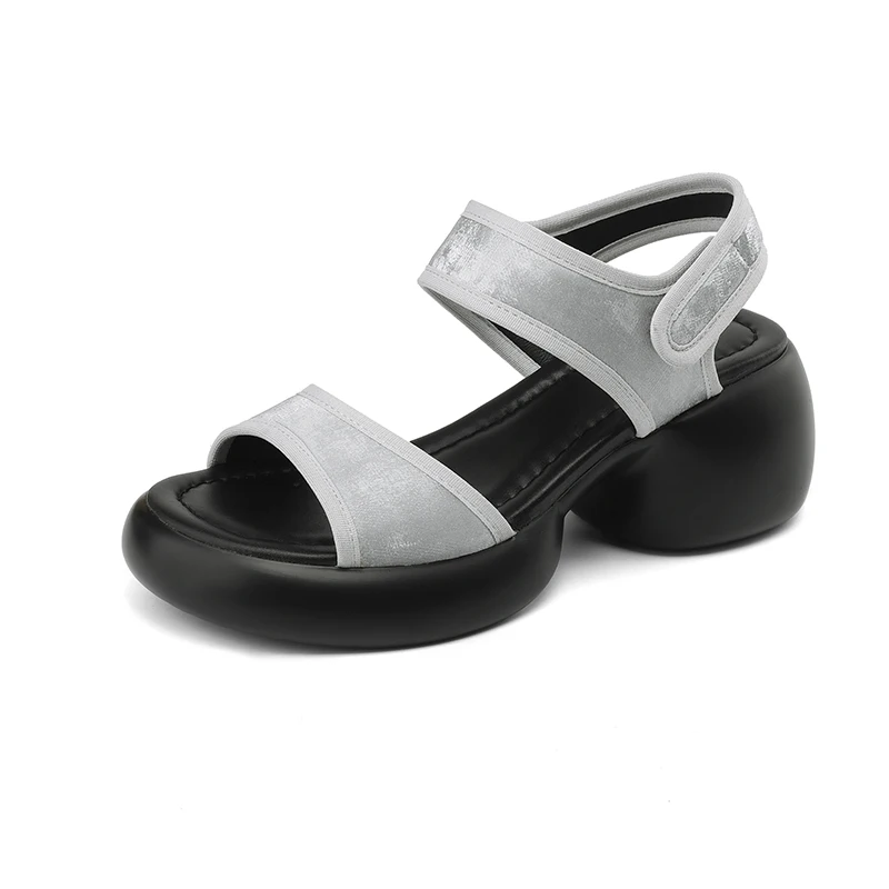 

Comfortable and casual 2024 summer thick heel thick bottom buckle open toe solid color women's sandals