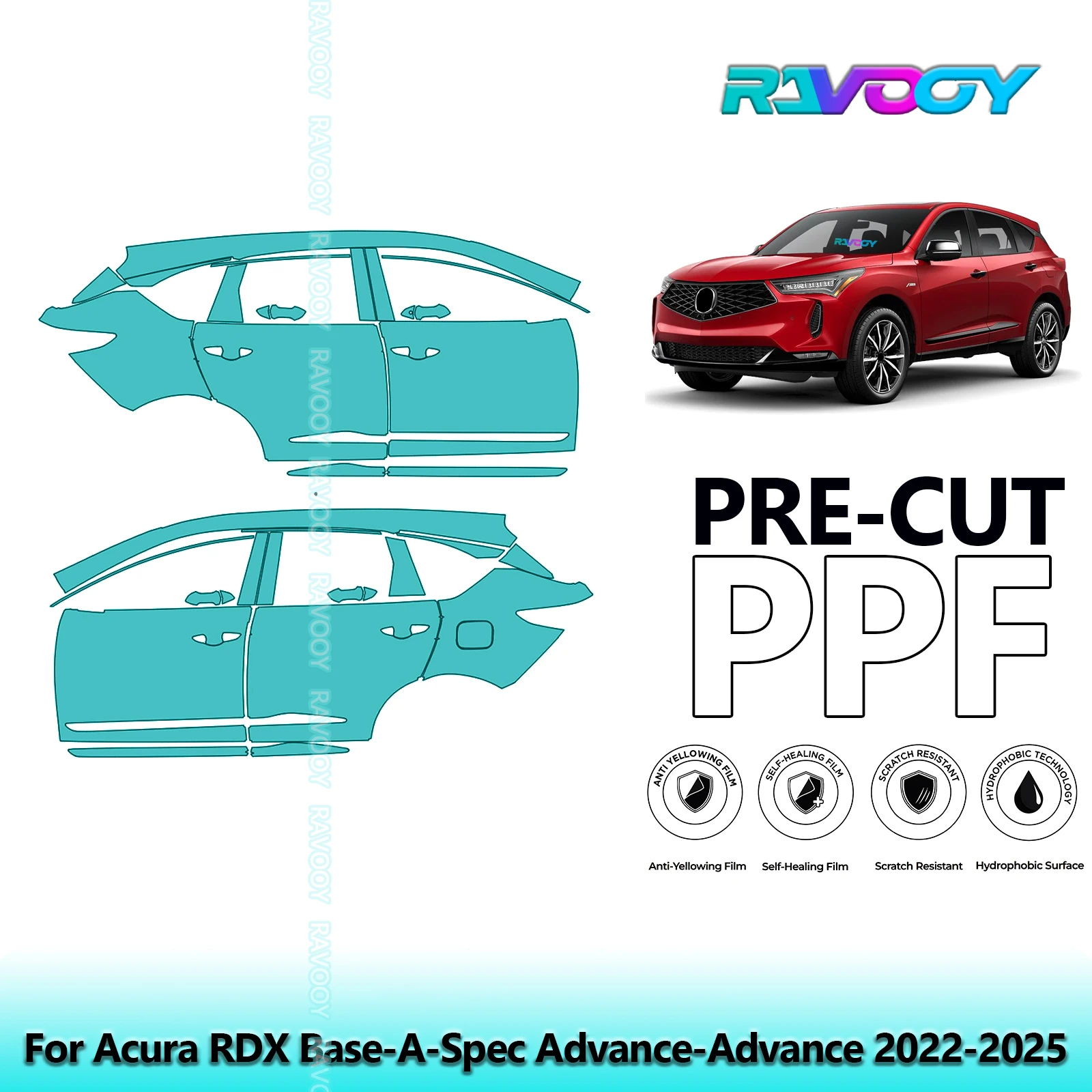 

For Acura RDX Base-A-Spec Advance-Advance 2022-2025 8.5mil Pre-Cut PPF Door & A/B Pillar Kit TPU Paint Protection Film Set