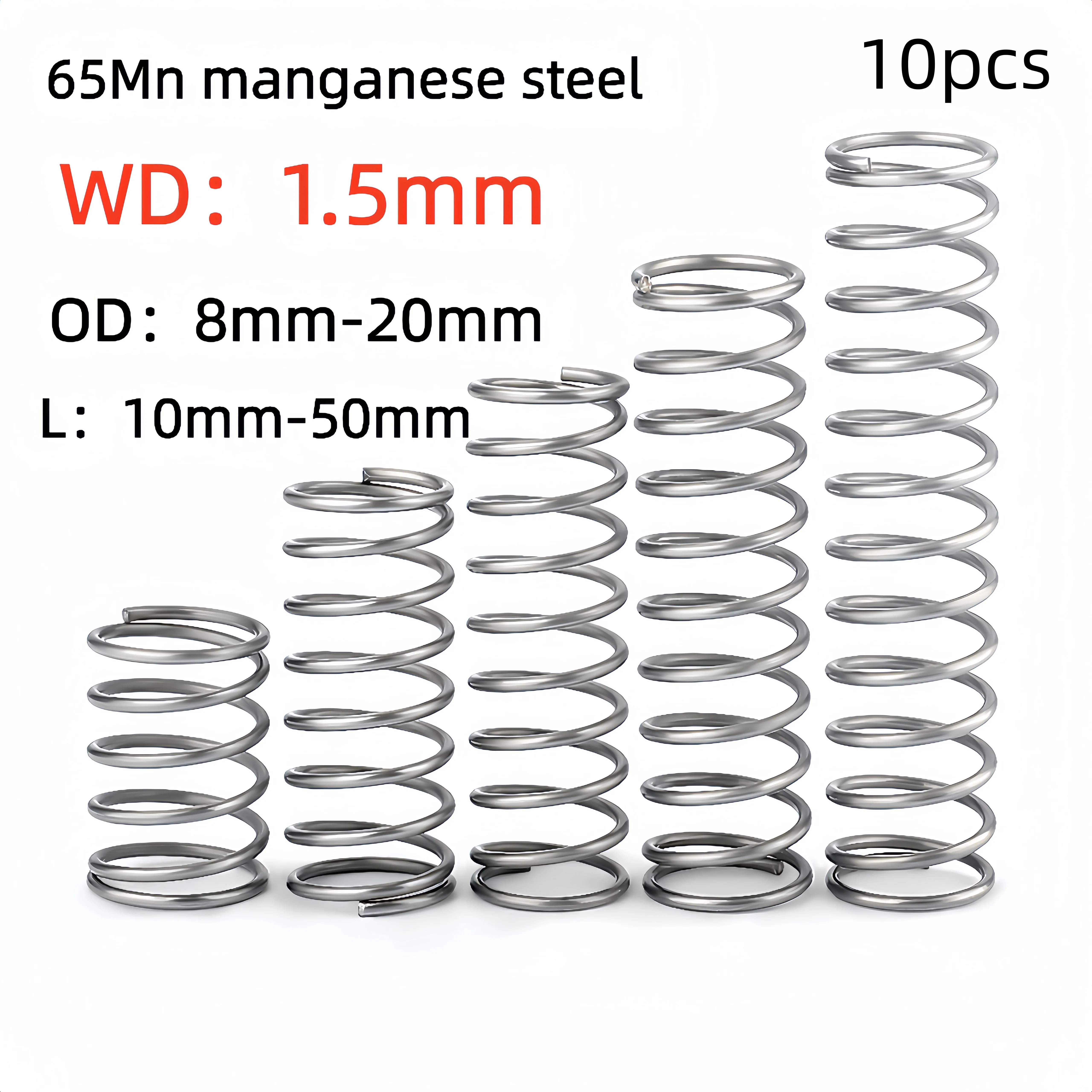 10pcs-1.5mm Spring Steel Compression Coil Spring Shock Damping Reset Pressure Spring Fit For Automobile Printer Mechanical