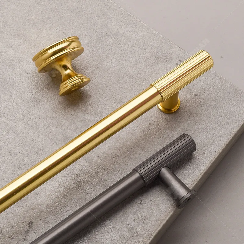 Furniture Handles Wardrobe Door Pull Aluminum Drawer Handle T Bar Kitchen Cabinet Closet Knob Gold