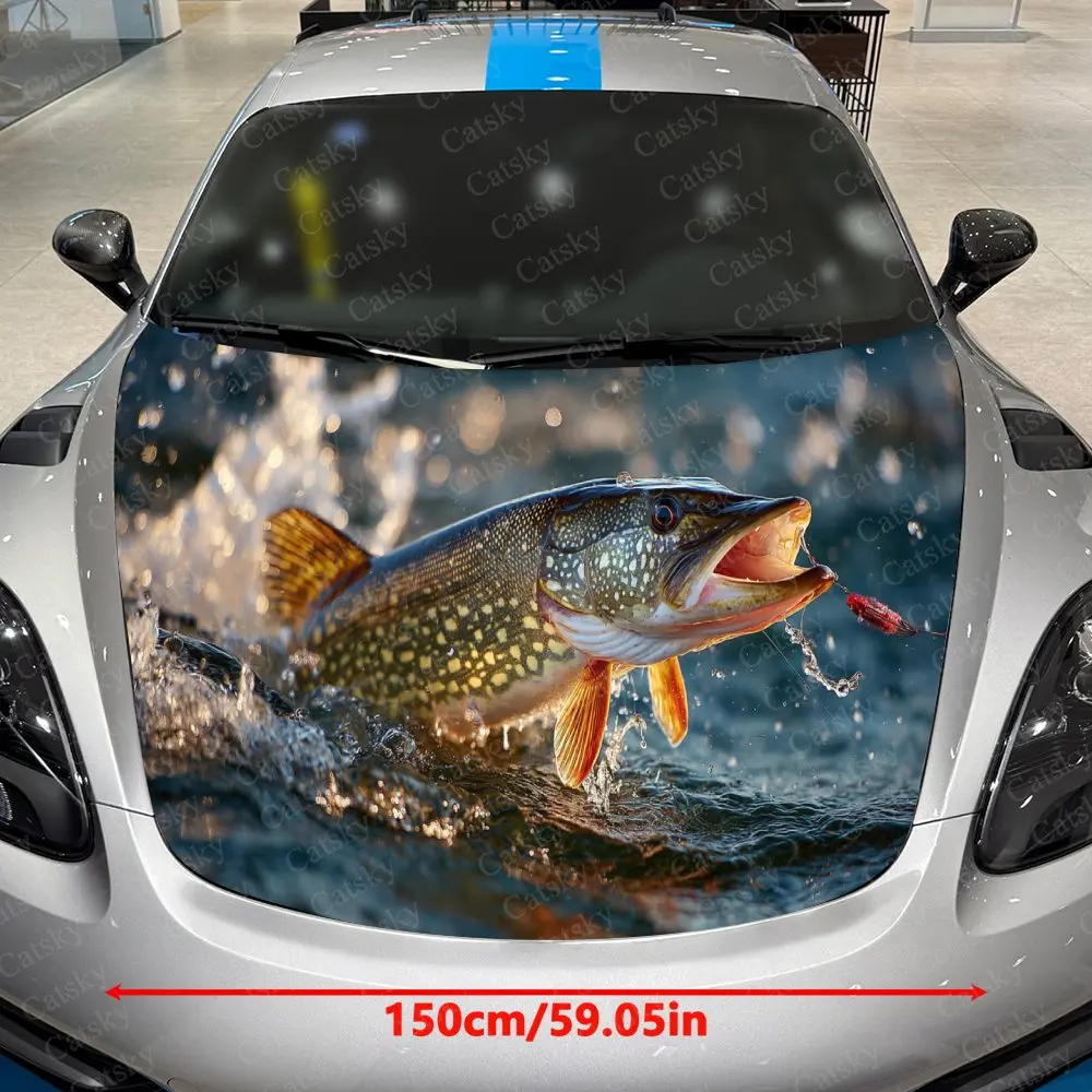 Turquoise Predator Car Vinyl Wrap, PVC Waterproof Car Hood Sticker, Self-Adhesive Scratch-Resistant Stickers