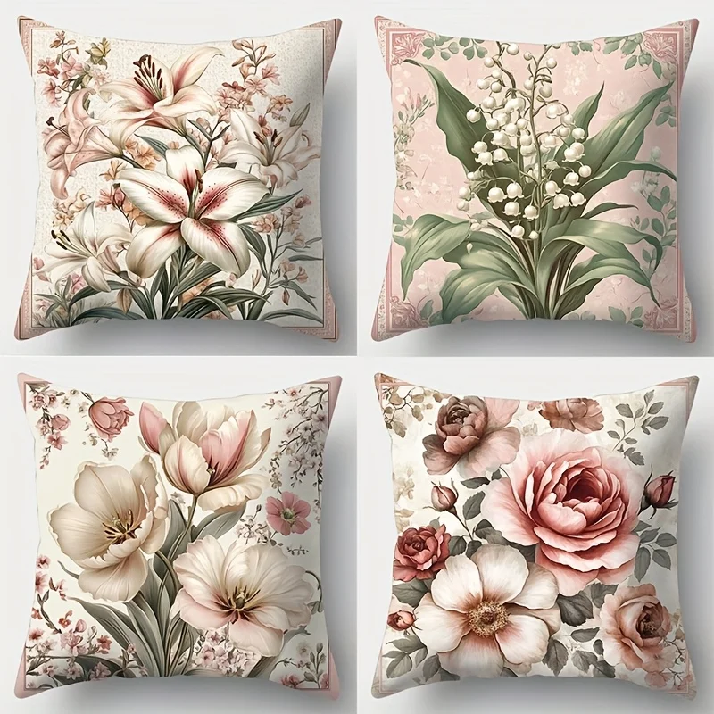 Elegant Floral Botanical Pillowcase Cushion Cover Watercolor Print Romantic Cottagecore Garden Throw Pillow Home Decor