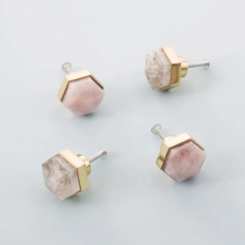 

Brass Natural Crystal Handle Nordic Light Luxury Cabinet Door Wardrobe Furniture Hexagonal Small Handle