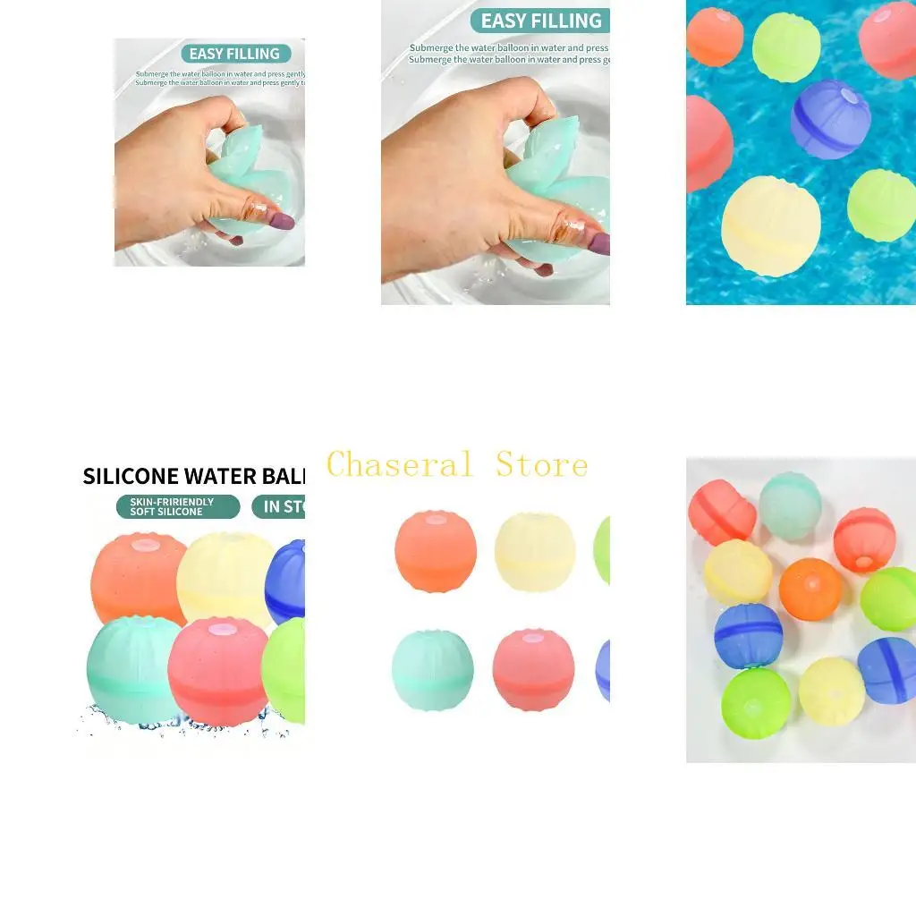 E7CE Refillable Splash Ball Toy for Kids, Soft Silicone Recyclable Water Balloon Set of 6 for Family Water Game, Poolside