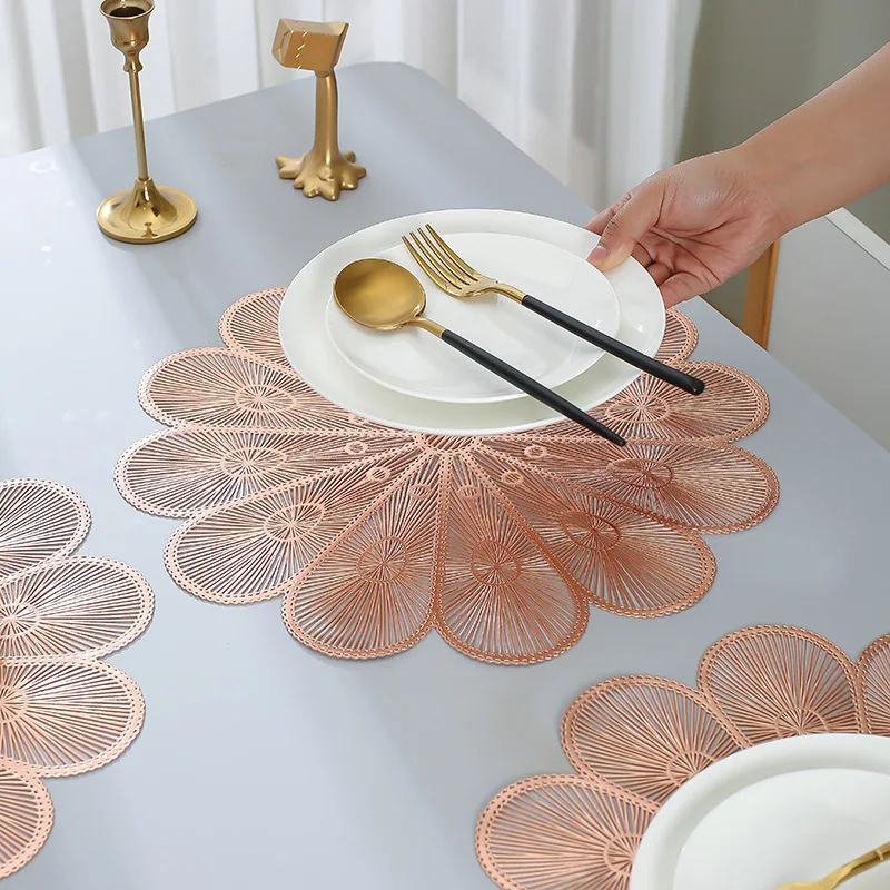 مفارش بتلات مضادة للحروق من كلوريد البولي فينيل ، مفارش أكواب مجوفة بختم ساخن ، ديكور طاولة طعام ، حصيرة طاولة قهوة منزلية ، 6 ، 4 السينمات