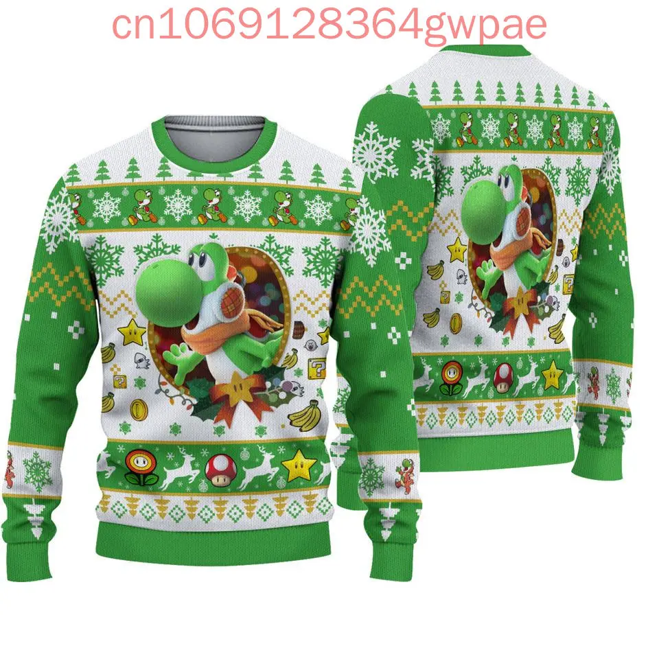 Super Mario Bros Yoshi Ugly Christmas Sweater Women Men Pullover Tops Cartoon Anime Couple Hoodie Sweater