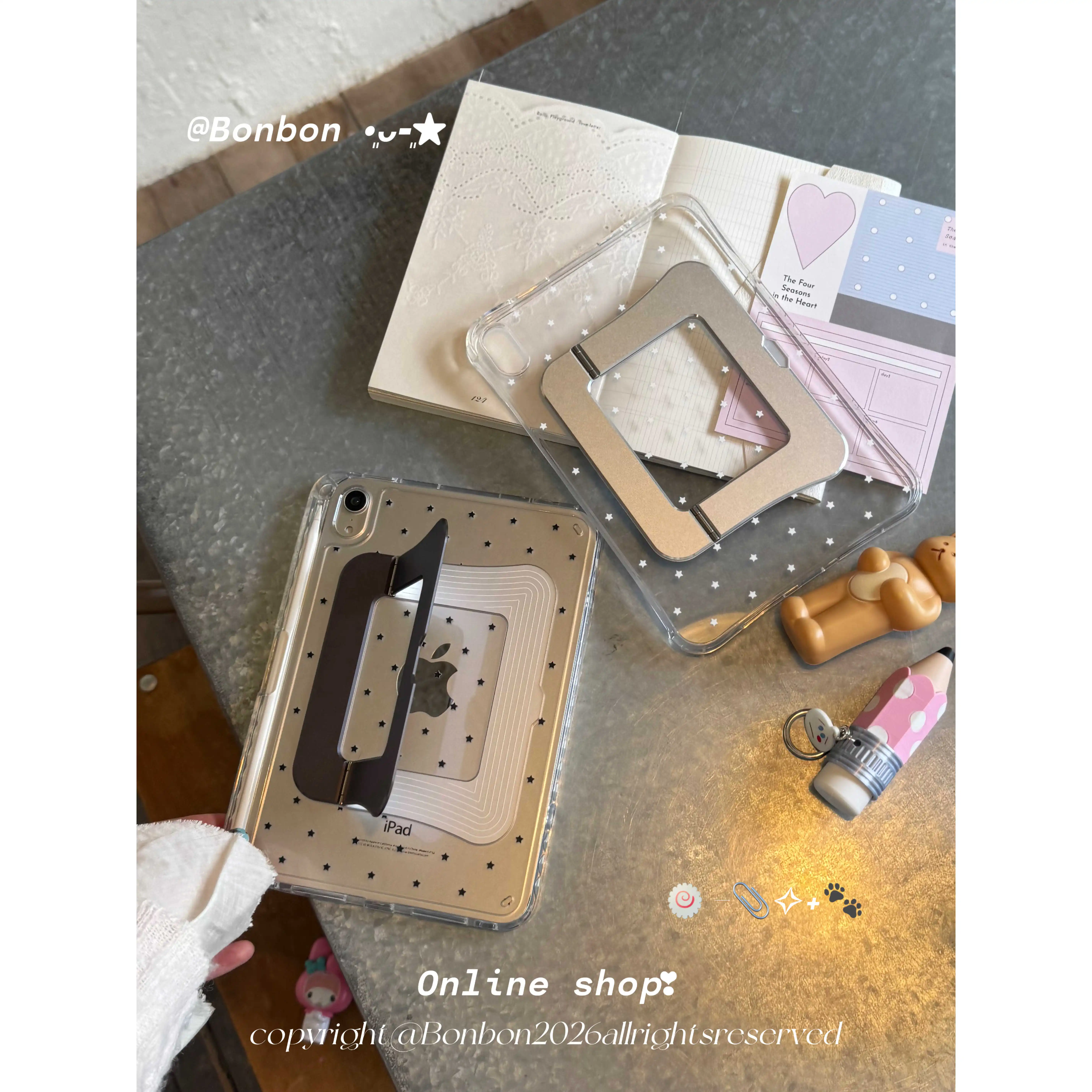 Simple Couple Black and White Stars Case For iPad Air 11 10th 11th A16 9th For iPad Pro 11 12.9 M2 M3 M4 Mini Pencil Holder