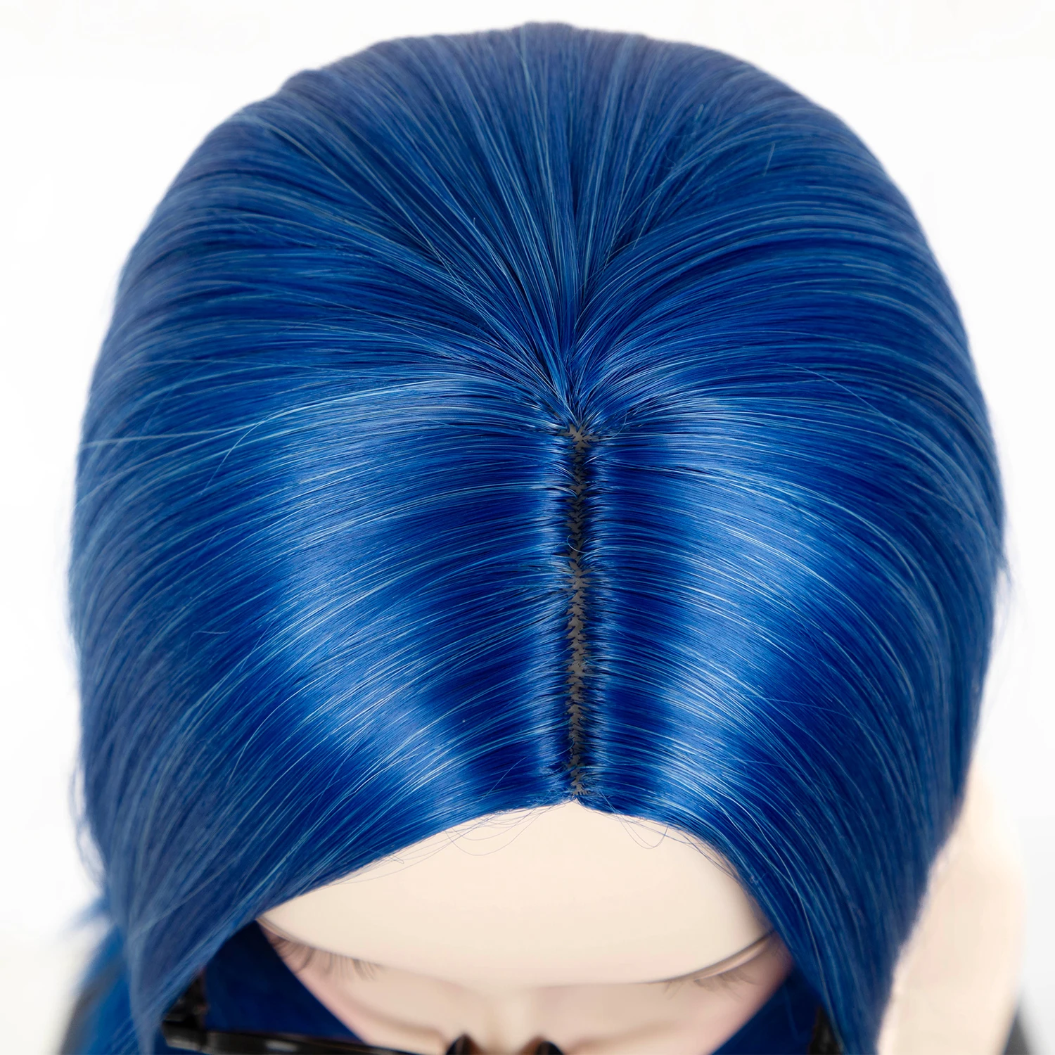 Perruque Bob courte bleue + lunettes noires + bonnet de perruque bleu Anime émotion Cosplay Costume perruques avec frange partie latérale cheveux synthétiques