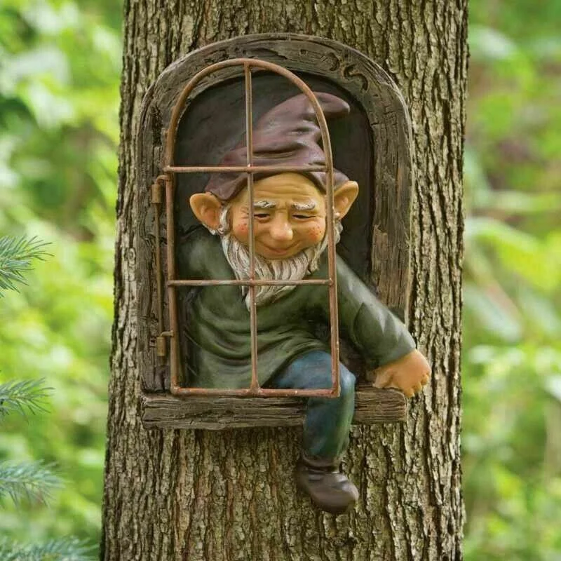 

Украшение для сада ручной работы Elf Out The Door /Window Tree Hugger Naughty Garden статуя гнома Tree Decor