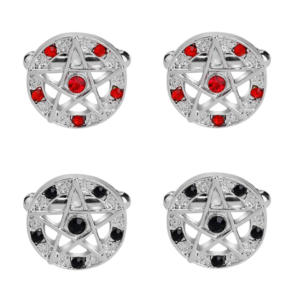 Hollow Pentagram Diamond Studded Cufflinks Dark Red Diamond Pentagram Cufflink Punk Style Men's Shirt Personalized Accessories