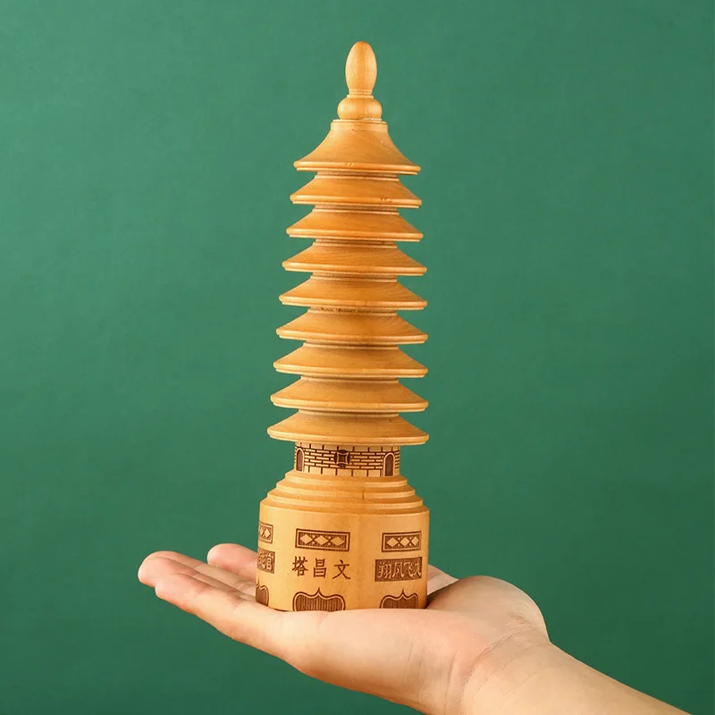 Round Peach Wood Wenchang Nine-layer Pagoda Wooden Study Desk Decoration Craft Ornament