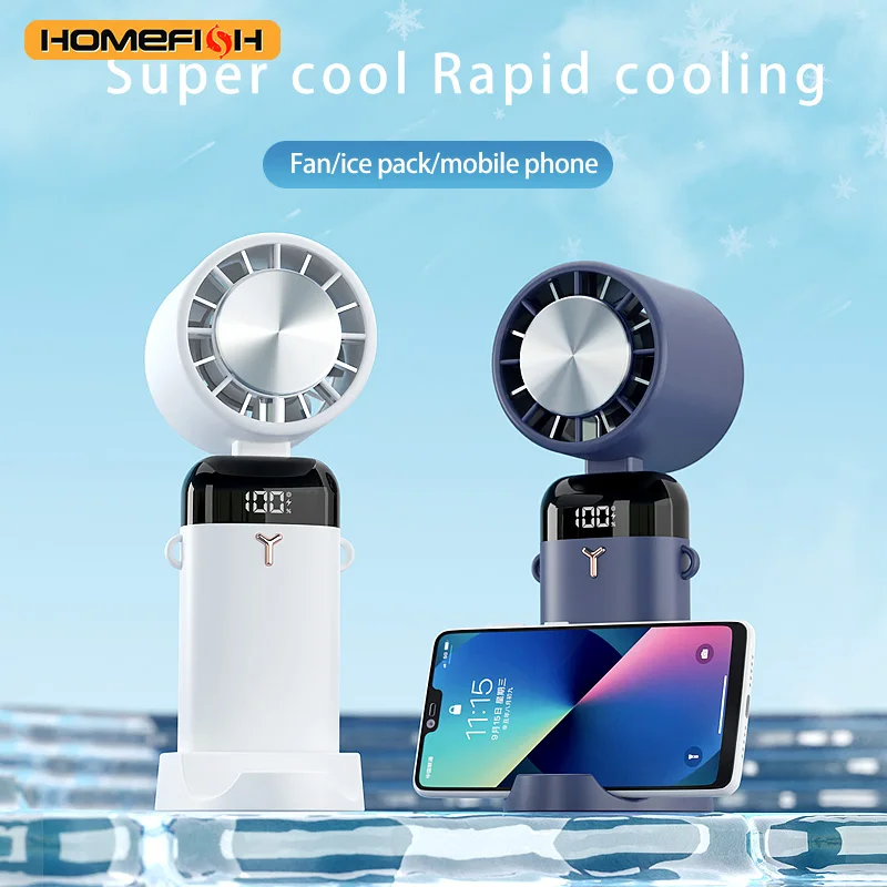 Homefish kipas angin Portable ตั้งโต๊ะพับได้3สปีด USB ชาร์จไฟได้3600mAh จอแสดงผลดิจิตอล LED สำหรับสำนักงานบ้านการเดินทาง