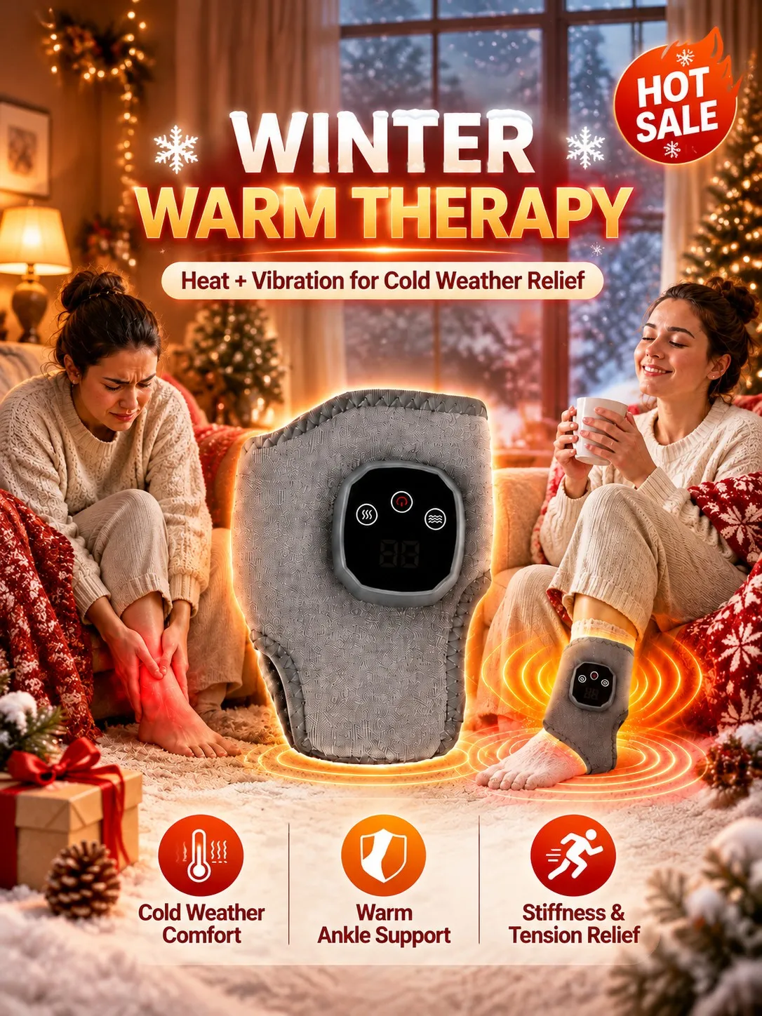 Winter Ankle Warmer for Cold Days, Wraparound Electric Massager Combining Heat and Vibration for Seated Relaxation
