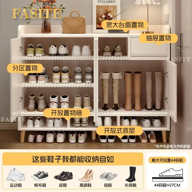 For Shoe Cabinet Household Entrance Storage Integrated Against Wall 2025 New Indoor Solid Wood Corridor Rack Space Saving