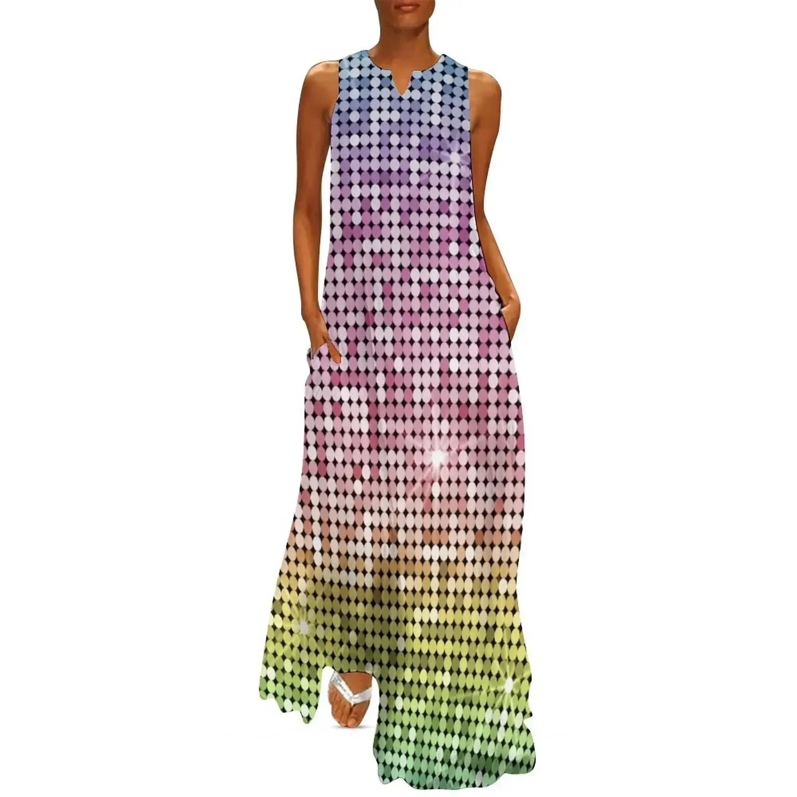 

Shiny Disco Ball Rainbow Long Dress summer dresses for women 2025 dresses for prom clothes for women Dress