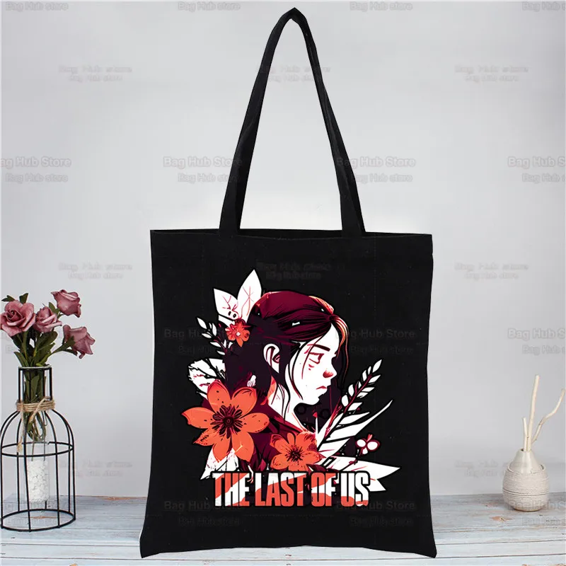 The Last of Us Ellie firefonlies tas tangan uniseks hitam tas jinjing kanvas kustom cetak penggunaan sehari-hari tas belanja kasual perjalanan dapat digunakan kembali