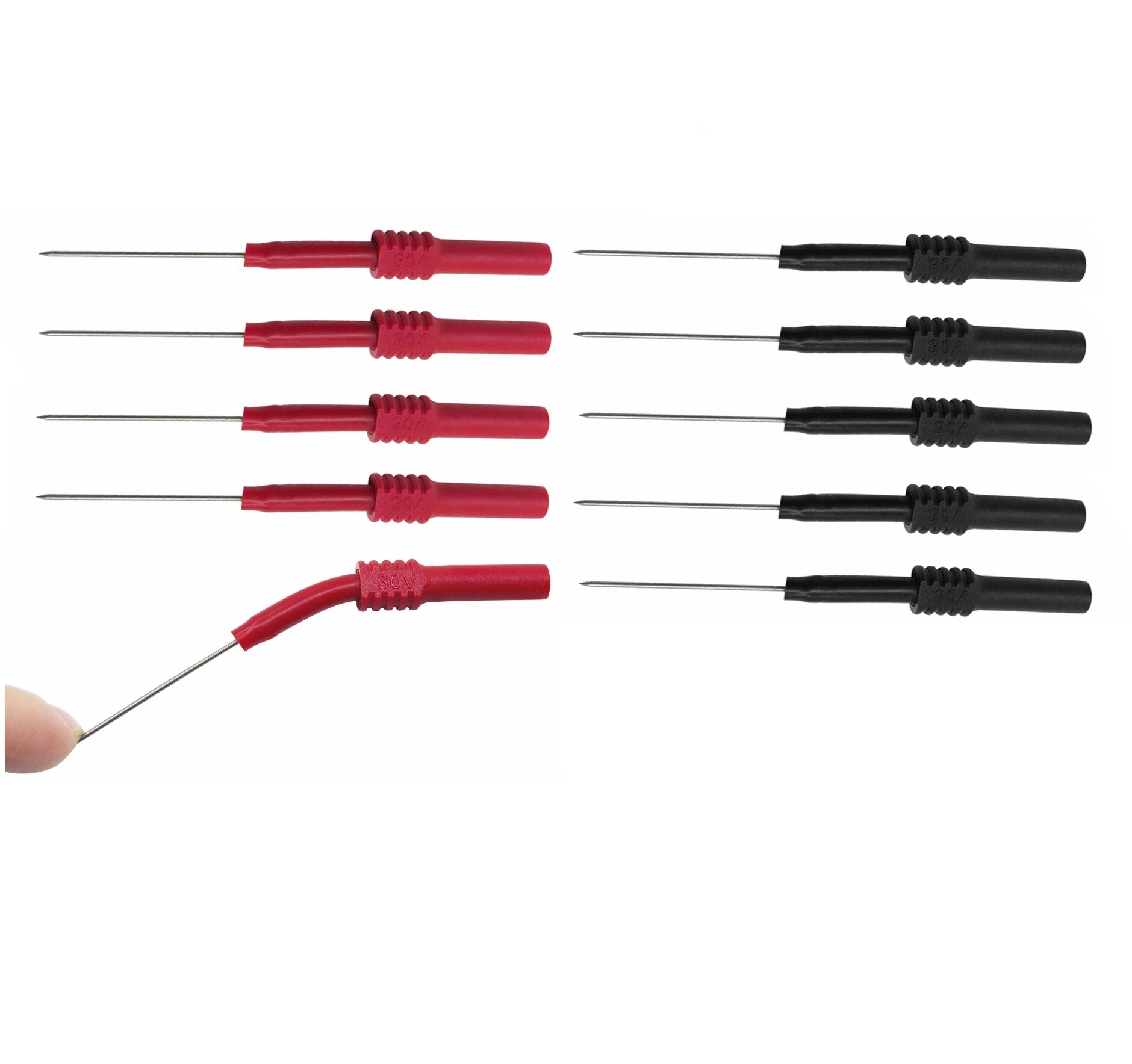 Cleqee P5009 10 Pcs Macio Pvc Isolamento Piercing Agulha Não-destrutivo Multímetro Teste Sondas Vermelho Preto