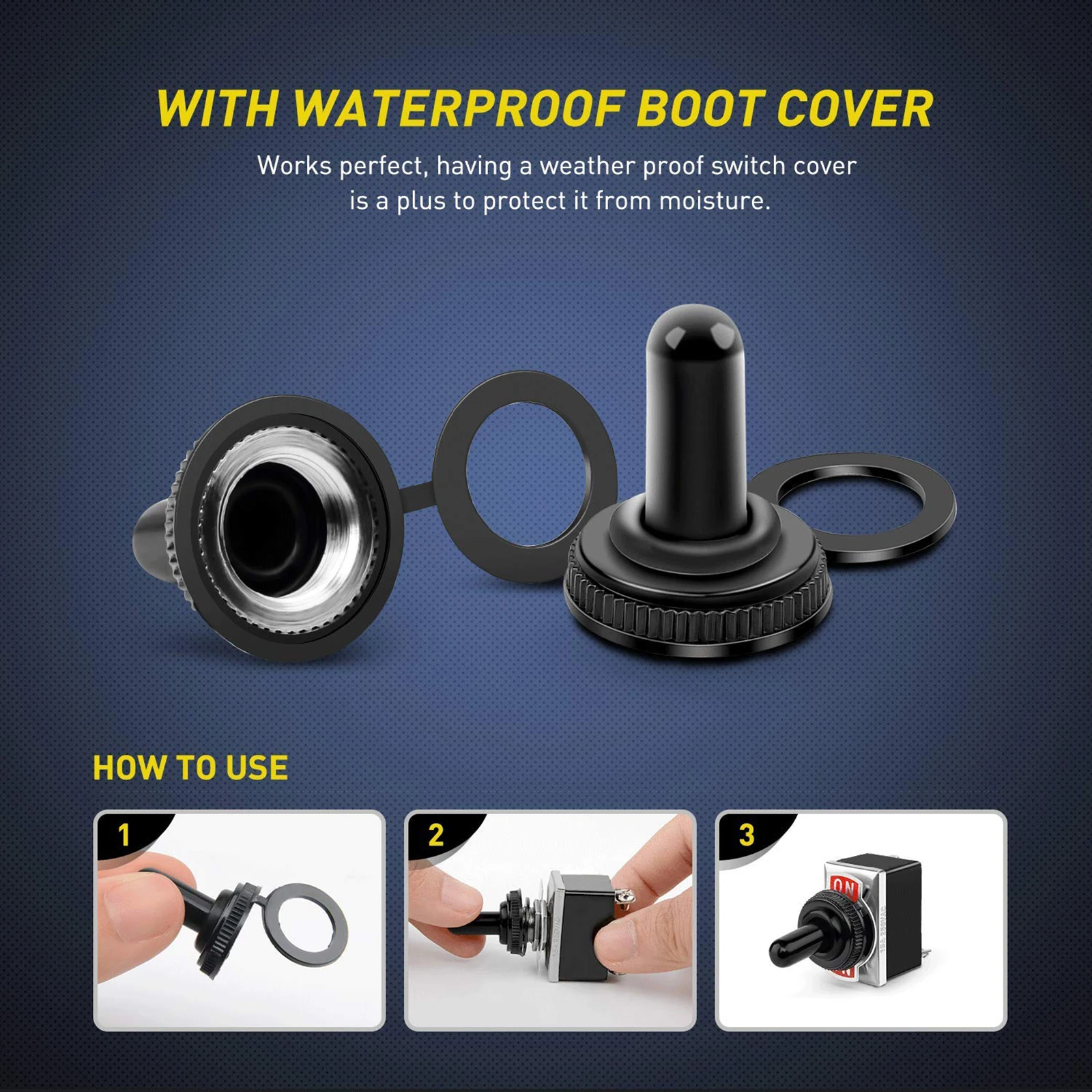 Car Boat Rocker Toggle Switch Heavy Duty Rocker Toggle 2Pin Metal SPST Toggle Switch Waterproof Boot Cap Cover for Car RV Marine