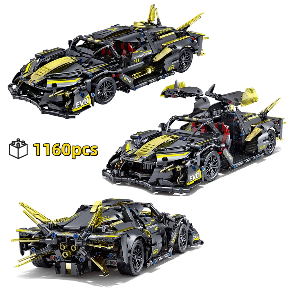 

Technical Supercar Building Blocks 1:14 Racing Car Model 1160pcs Black Gold MOC Bricks Education Construction Toy For Men
