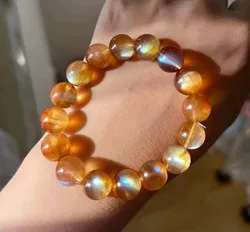 Natural Orange Andesine Gemstone Bracelet 7mm Clear Round Beads Women Men Stretch Crystal Labradorite Moonstone Fashion AAAAAAA