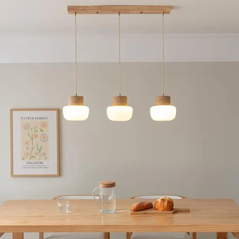 Wabi Sabi kremowy styl restauracja lampa wisząca lampka nocna lampa stołowa lina konopna białe szkło Luminaria Nordic Home Stay Light