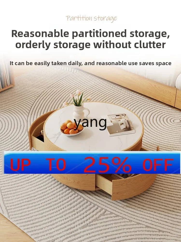 

LMMsolid wood coffee table living room Japanese log style round multi-functional rock slab tea table
