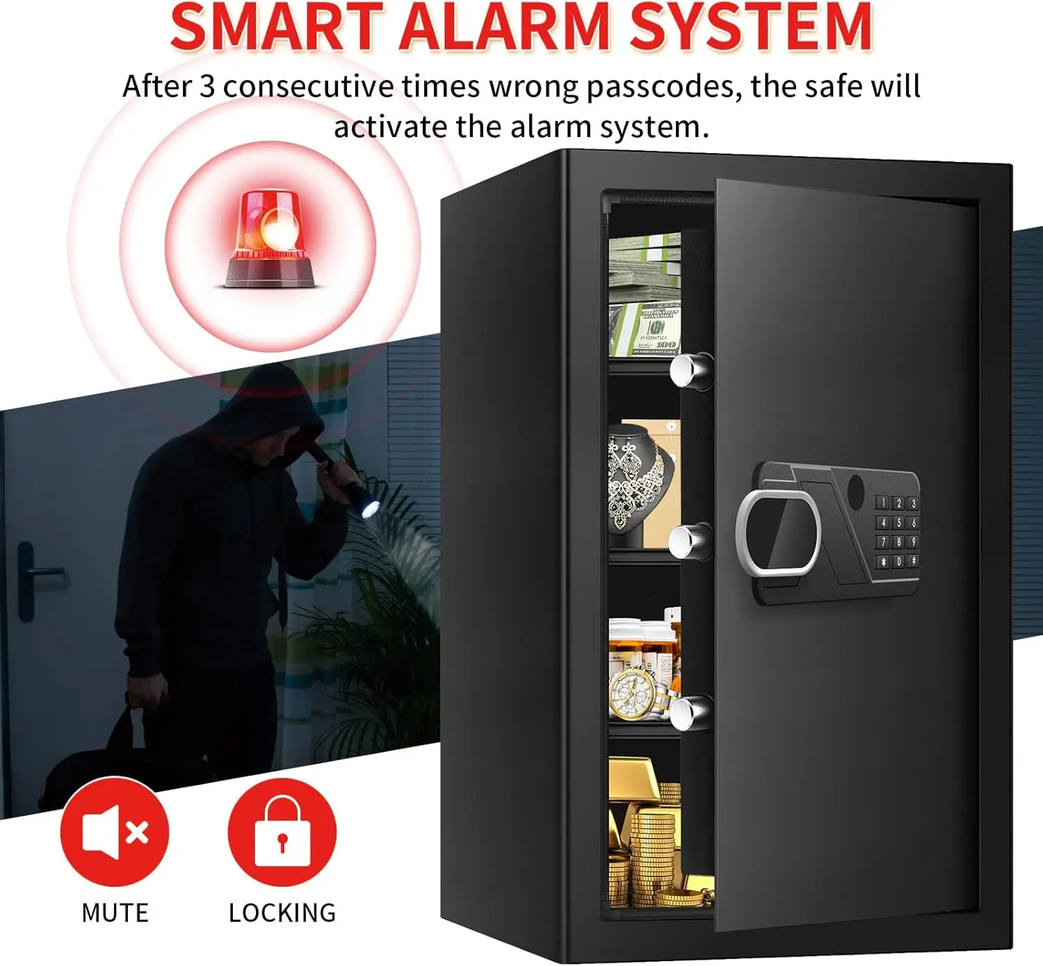 Document Safe Fireproof Waterproof, Anti-Theft Fireproof Safe Box with Programmable Keypad, Spare Keys and Alarm System