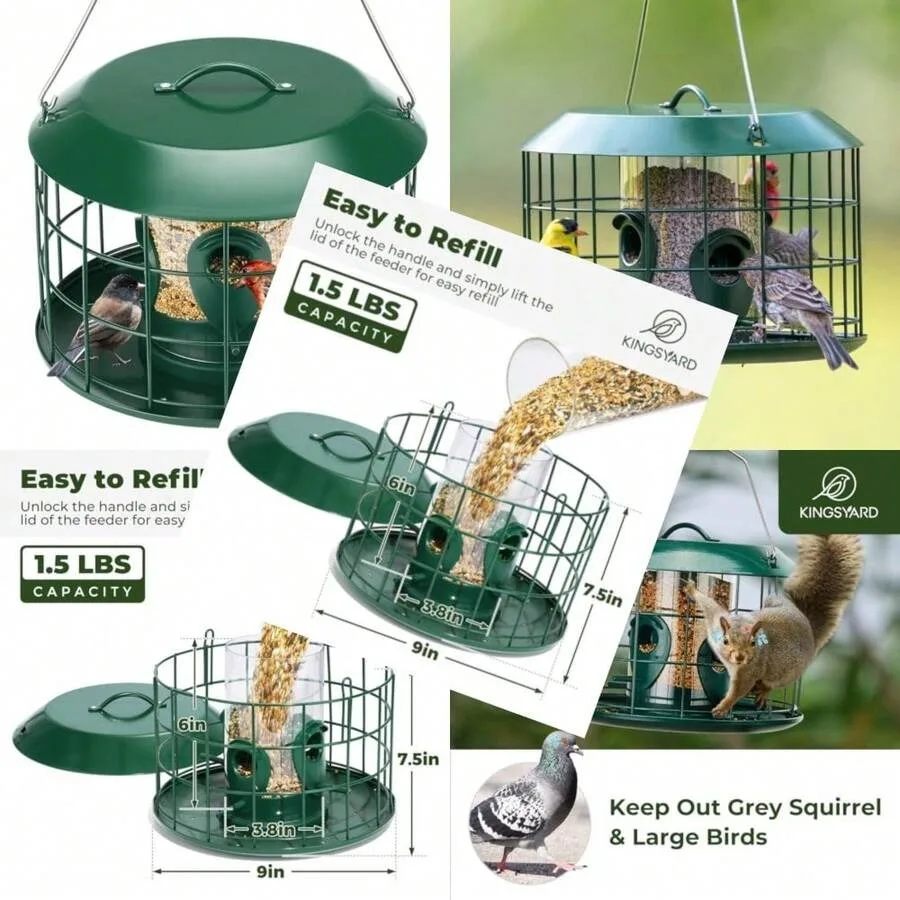 

Tube Squirrel Proof Bird Feeders For Outdoor Hanging Metal Caged Bird Feeder With Rain Proof Covered For Wildbirds Finches Blue